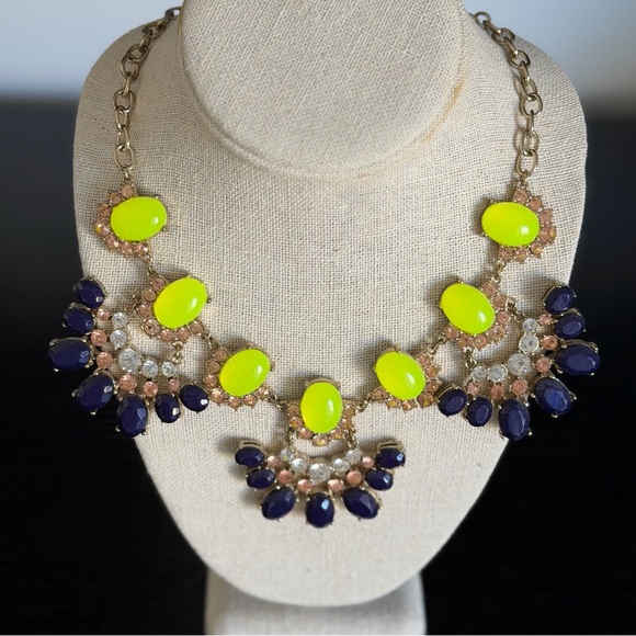 Neon Yellow and Deep Blue Statement Necklace - Picture 6 of 6